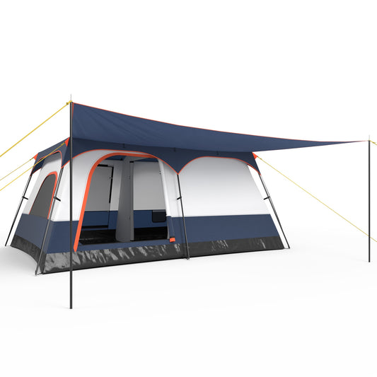 8-10 Person Camping Tent, Double Rooms, 2 Doors, Navy