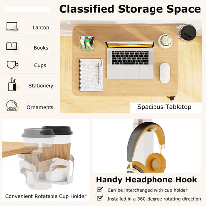 Mobile Standing Desk Height Adjustable Overbed Bedside Table with Cup Holder, Natural End & Side Tables at Gallery Canada