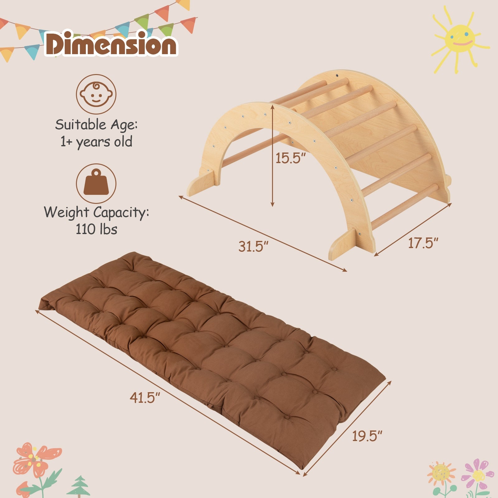 Kids Climbing Arch with Cushion Montessori Arch Climber/Rocker for Toddlers, Coffee Climbers & Slides at Gallery Canada