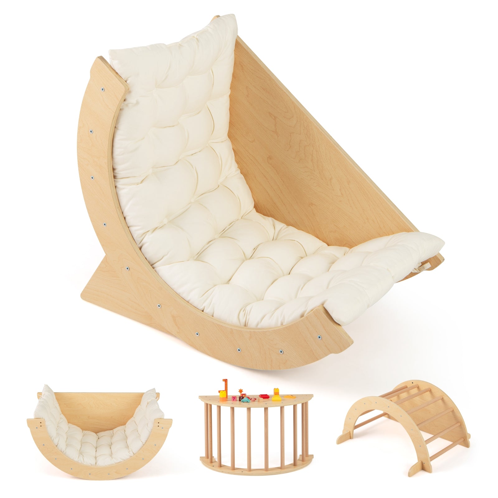 Kids Climbing Arch with Cushion Montessori Arch Climber/Rocker for Toddlers, Beige Climbers & Slides at Gallery Canada