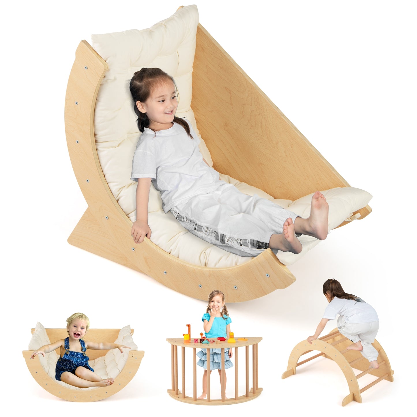 Kids Climbing Arch with Cushion Montessori Arch Climber/Rocker for Toddlers, Beige Climbers & Slides at Gallery Canada