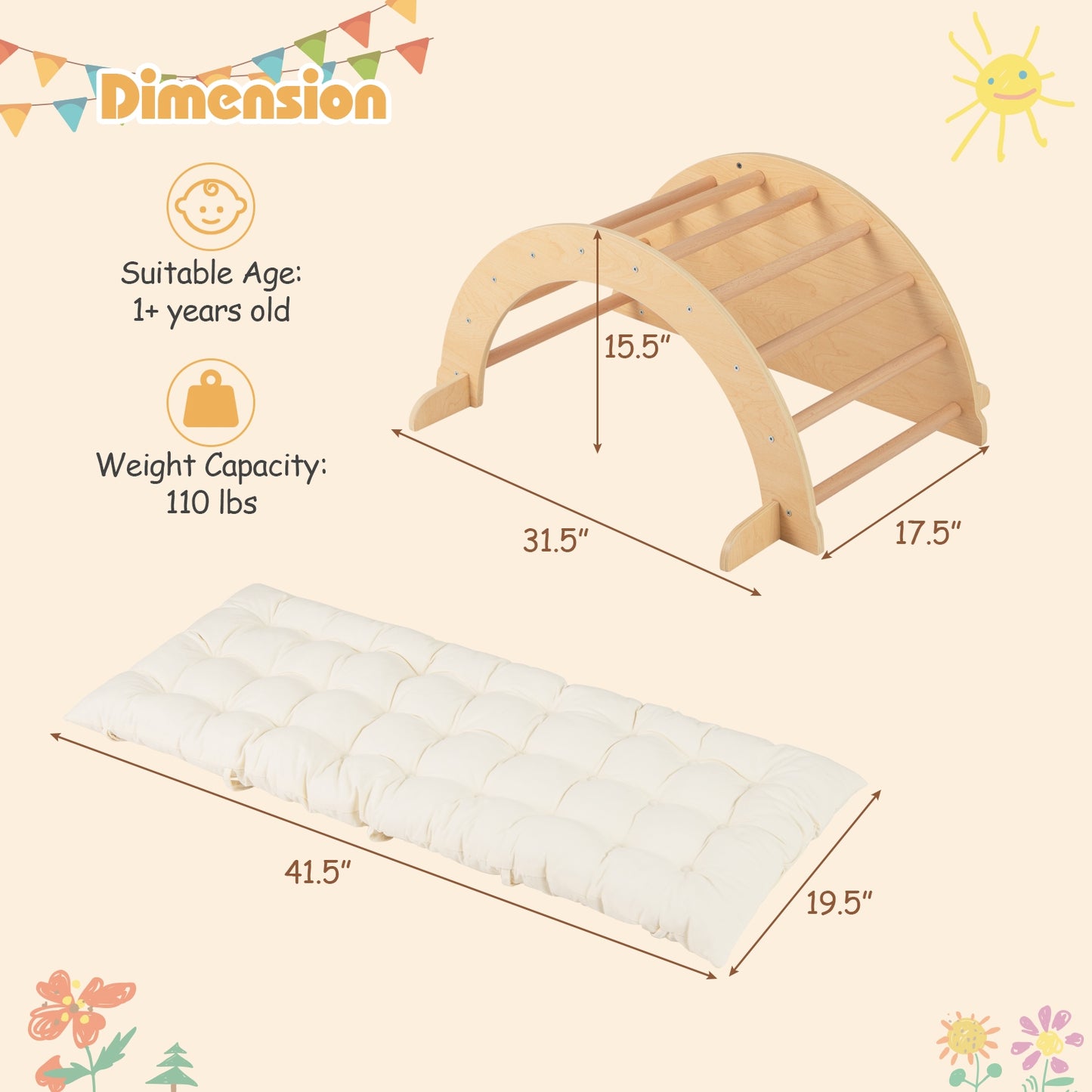 Kids Climbing Arch with Cushion Montessori Arch Climber/Rocker for Toddlers, Beige Climbers & Slides at Gallery Canada