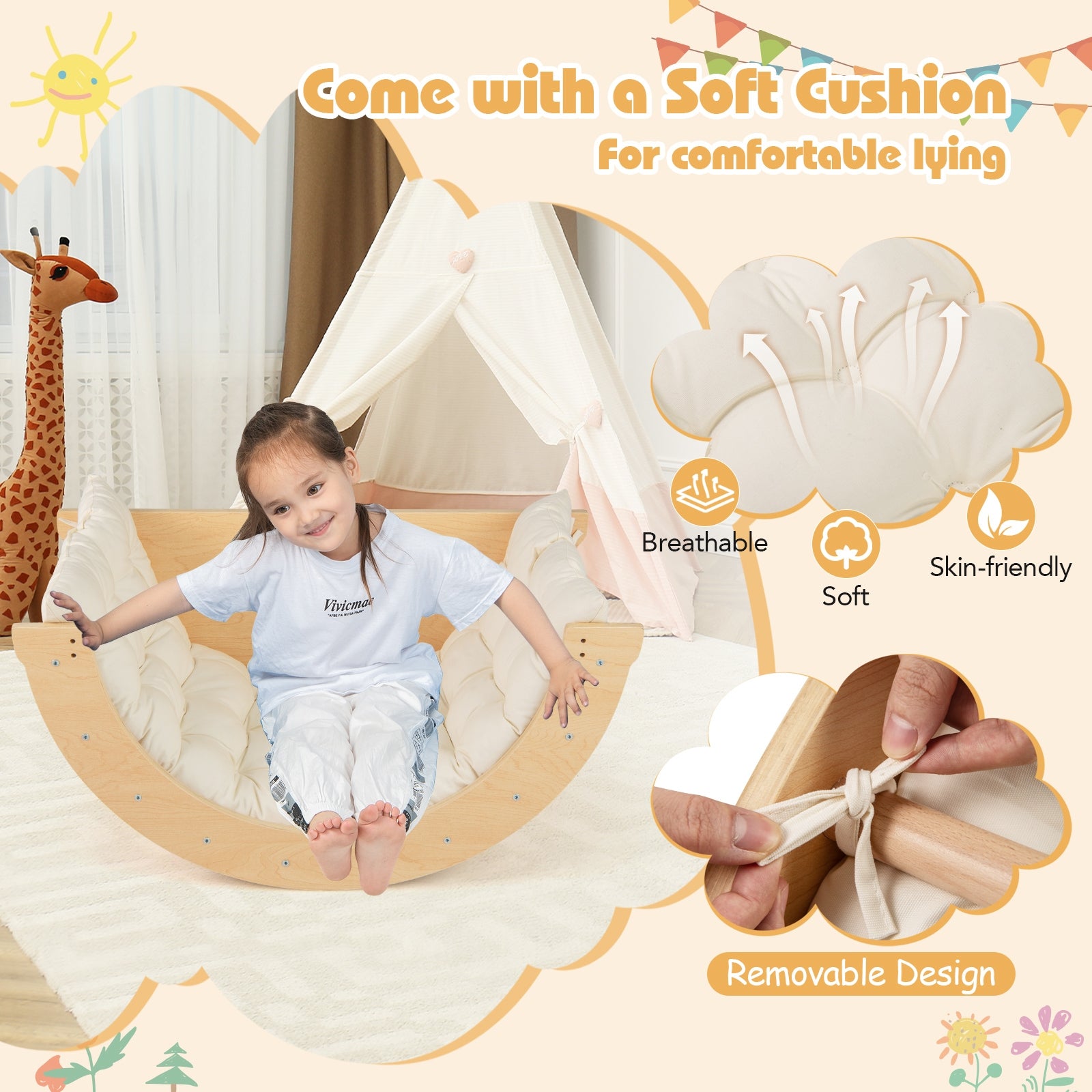 Kids Climbing Arch with Cushion Montessori Arch Climber/Rocker for Toddlers, Beige Climbers & Slides at Gallery Canada