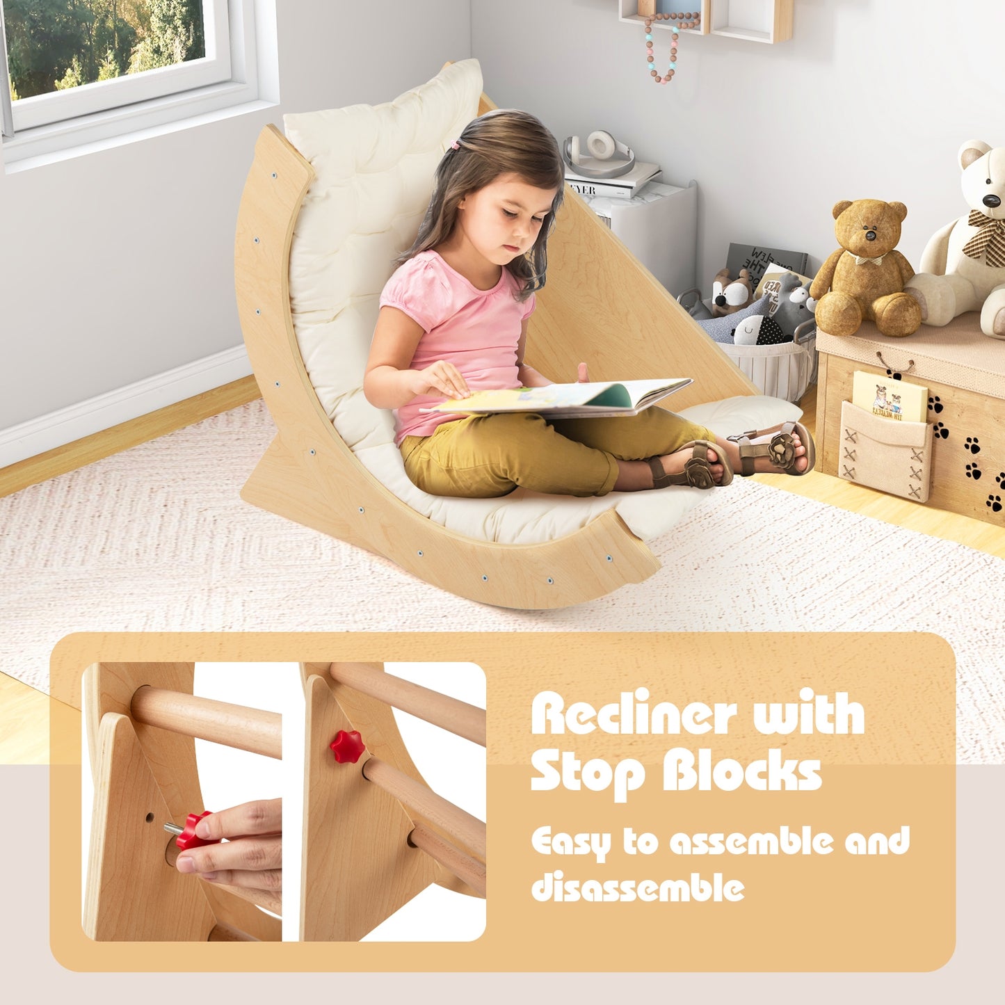 Kids Climbing Arch with Cushion Montessori Arch Climber/Rocker for Toddlers, Beige Climbers & Slides at Gallery Canada