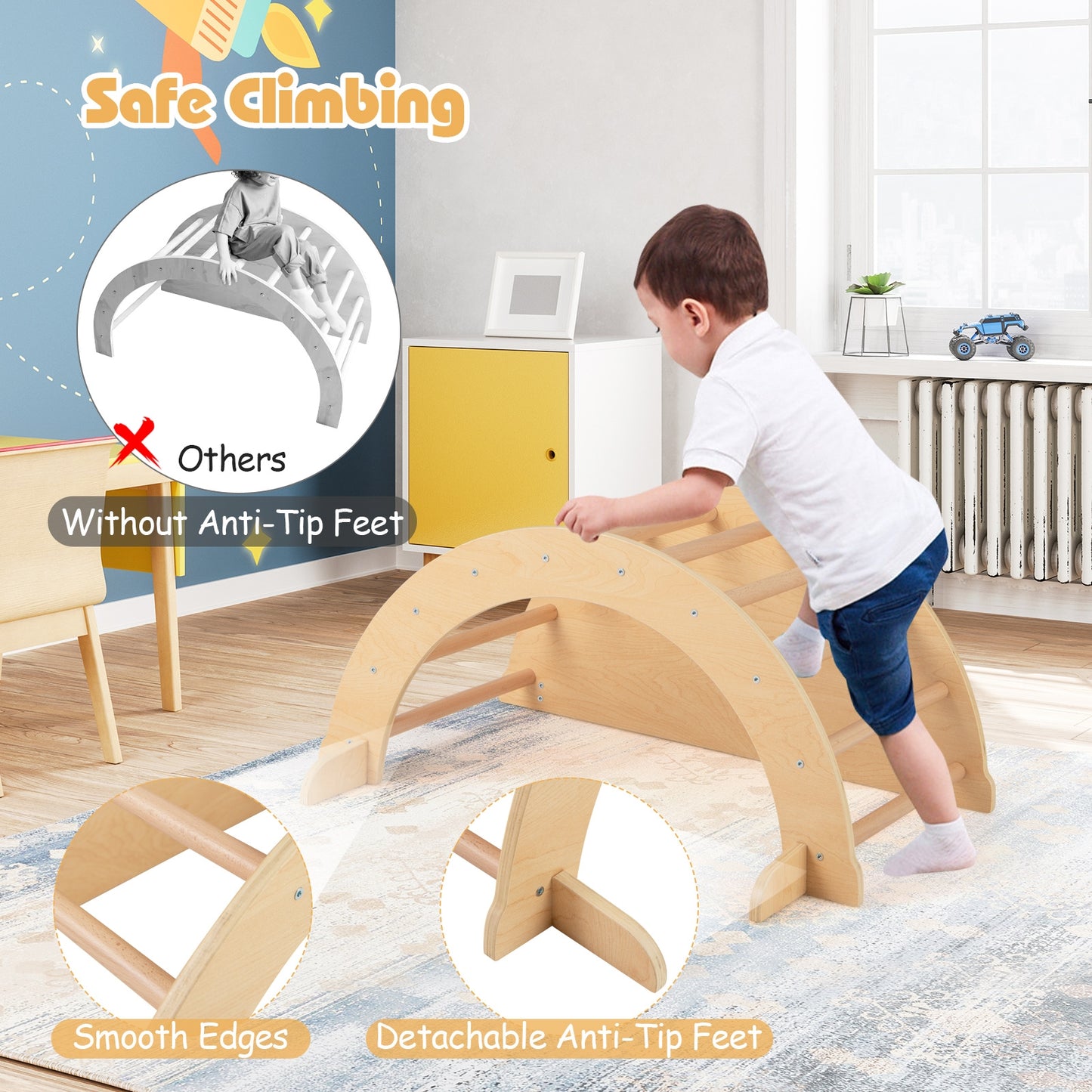 Kids Climbing Arch with Cushion Montessori Arch Climber/Rocker for Toddlers, Beige Climbers & Slides at Gallery Canada