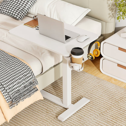 Mobile Standing Desk Height Adjustable Overbed Bedside Table with Cup Holder, White End & Side Tables at Gallery Canada