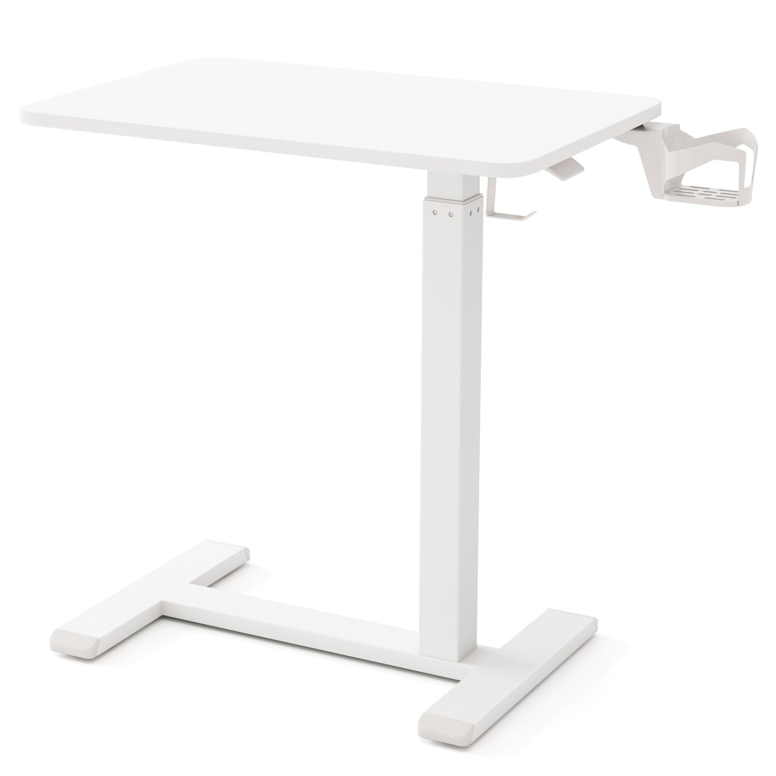 Mobile Standing Desk Height Adjustable Overbed Bedside Table with Cup Holder, White End & Side Tables White at Gallery Canada