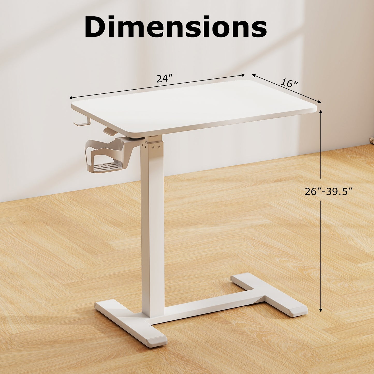 Mobile Standing Desk Height Adjustable Overbed Bedside Table with Cup Holder, White End & Side Tables at Gallery Canada
