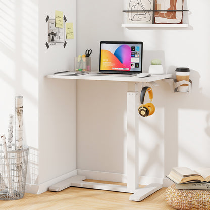 Mobile Standing Desk Height Adjustable Overbed Bedside Table with Cup Holder, White End & Side Tables at Gallery Canada