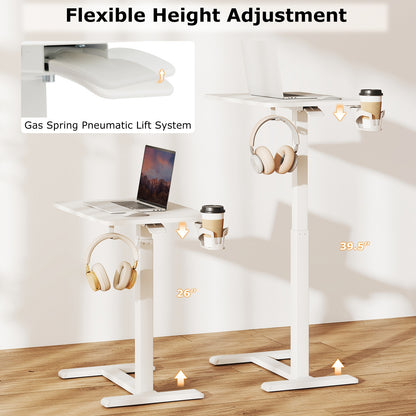 Mobile Standing Desk Height Adjustable Overbed Bedside Table with Cup Holder, White End & Side Tables at Gallery Canada