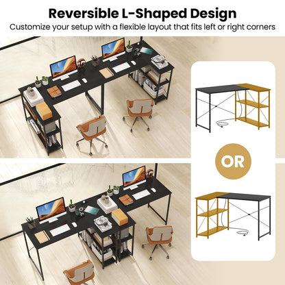 L-shaped 47 Inch Reversible Corner Desk with Adjustable Storage Shelves, Black L-Shaped Desks at Gallery Canada
