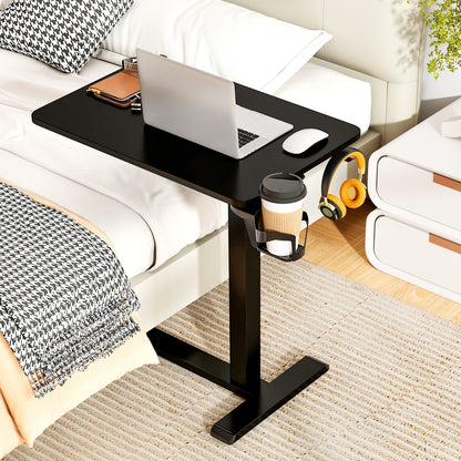 Mobile Standing Desk Height Adjustable Overbed Bedside Table with Cup Holder, Black End & Side Tables at Gallery Canada