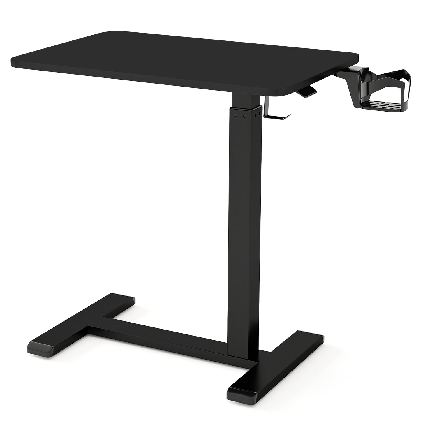 Mobile Standing Desk Height Adjustable Overbed Bedside Table with Cup Holder, Black End & Side Tables at Gallery Canada