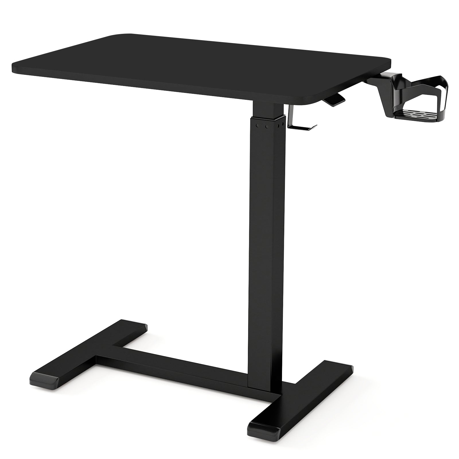 Mobile Standing Desk Height Adjustable Overbed Bedside Table with Cup Holder, Black End & Side Tables at Gallery Canada