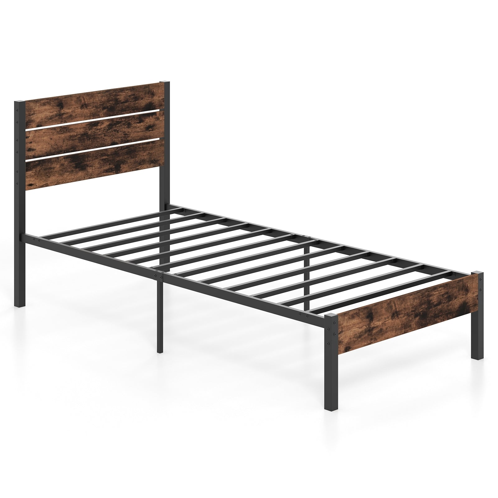 Twin Size Bed Frame With High Headboard, Mute Bar, Rustic Brown Simple Bed Frame at Gallery Canada