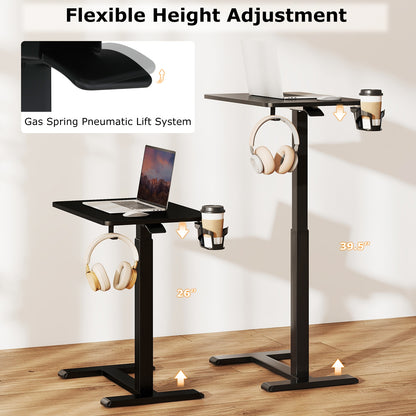 Mobile Standing Desk Height Adjustable Overbed Bedside Table with Cup Holder, Black End & Side Tables at Gallery Canada