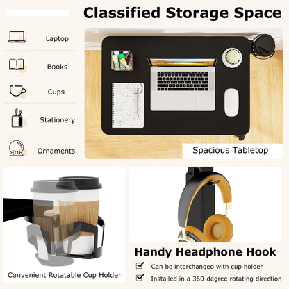 Mobile Standing Desk Height Adjustable Overbed Bedside Table with Cup Holder, Black End & Side Tables at Gallery Canada