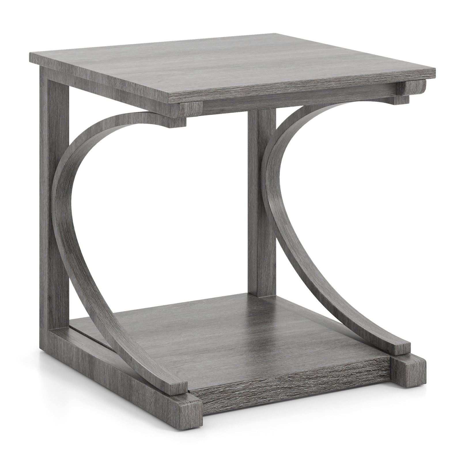 C-Shaped 24 Inch 2 Tier Square End Table, Grey End & Side Tables at Gallery Canada