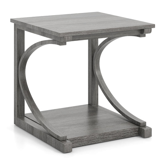 C-Shaped 24 Inch 2 Tier Square End Table, Grey End & Side Tables Gray at Gallery Canada