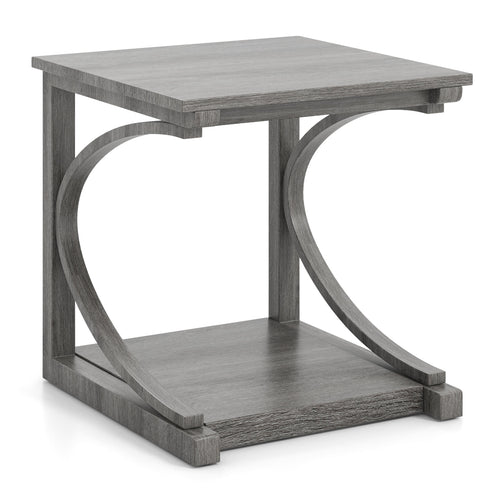 C-shaped 24 Inch 2 Tier Square End Table Sofa Side Table-Grey, Gray