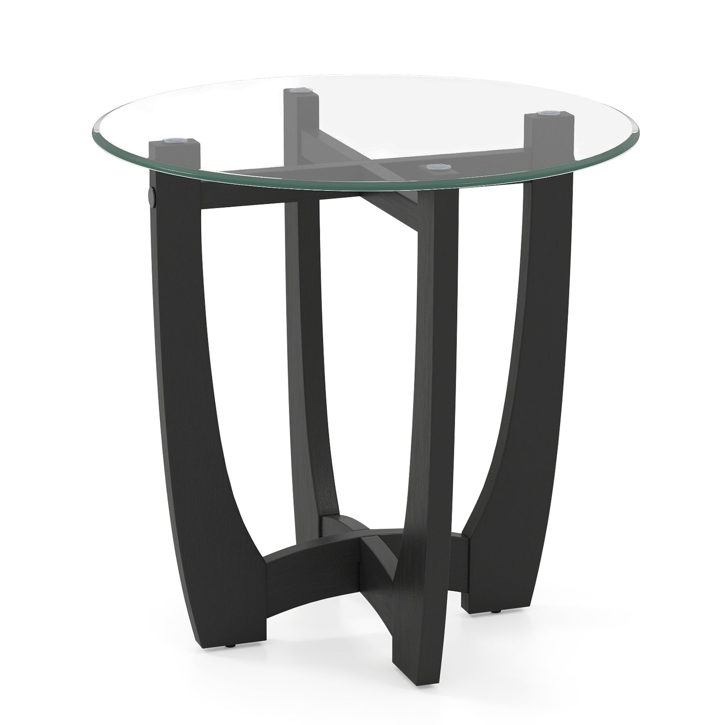 23.5 Inch Round End Side Table with Tempered Glass Tabletop, Black End & Side Tables at Gallery Canada