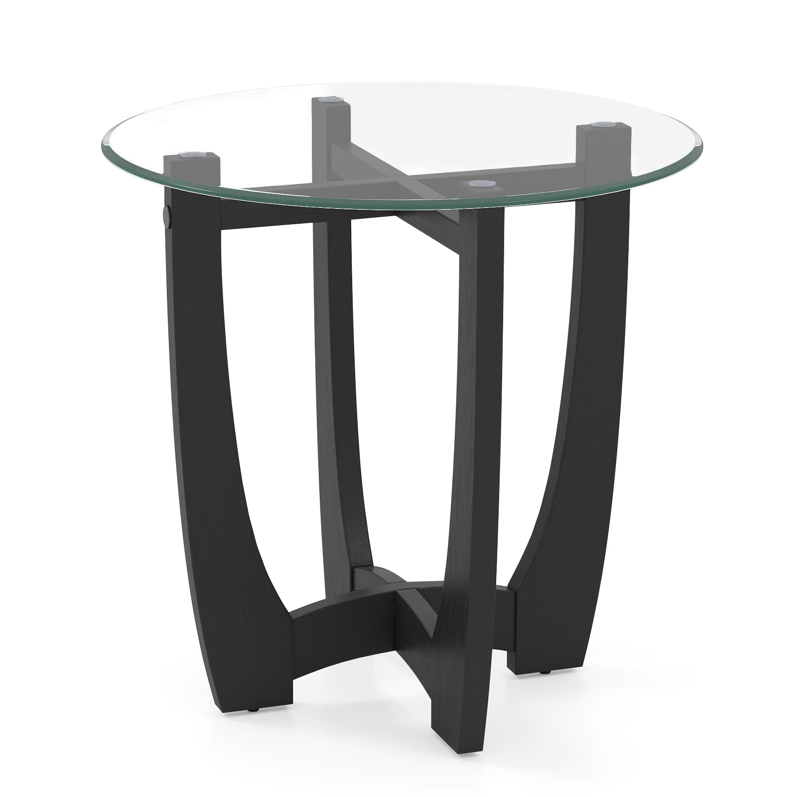 23.5 Inch Round End Side Table with Tempered Glass Tabletop, Black End & Side Tables at Gallery Canada