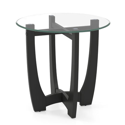 23.5 Inch Round End Side Table with Tempered Glass Tabletop, Black End & Side Tables at Gallery Canada