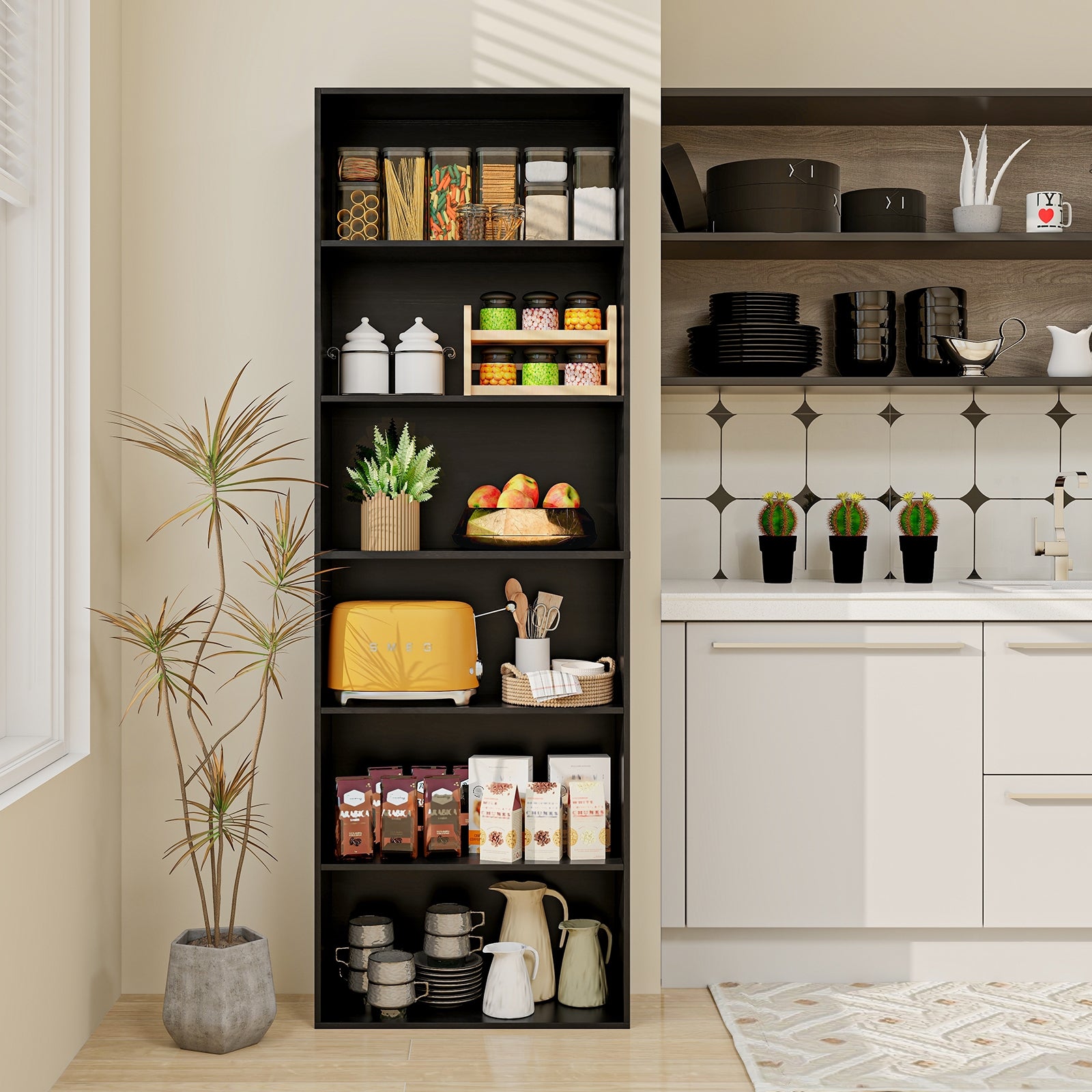 6-Tier Bookcase with 6 Open Shelves and Anti-Toppling Kits, Black Bookcases at Gallery Canada