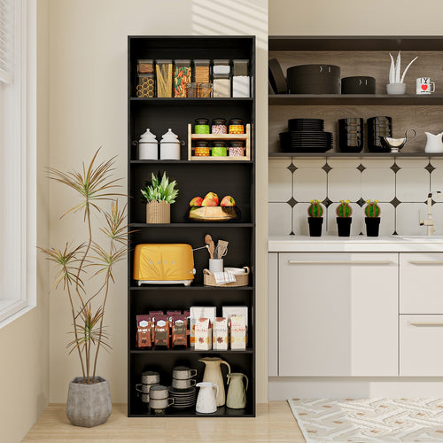 6-Tier Bookcase with 6 Open Shelves and Anti-Toppling Kits, Black