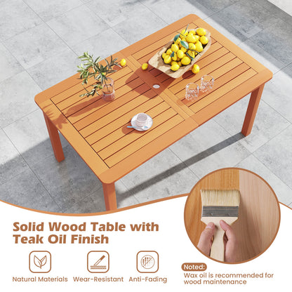 7 Pcs Outdoor Dining Set Teak Oil Finish Slatted Rectangular Dining Table and 6 Armchairs, Natural Patio Conversation Sets at Gallery Canada