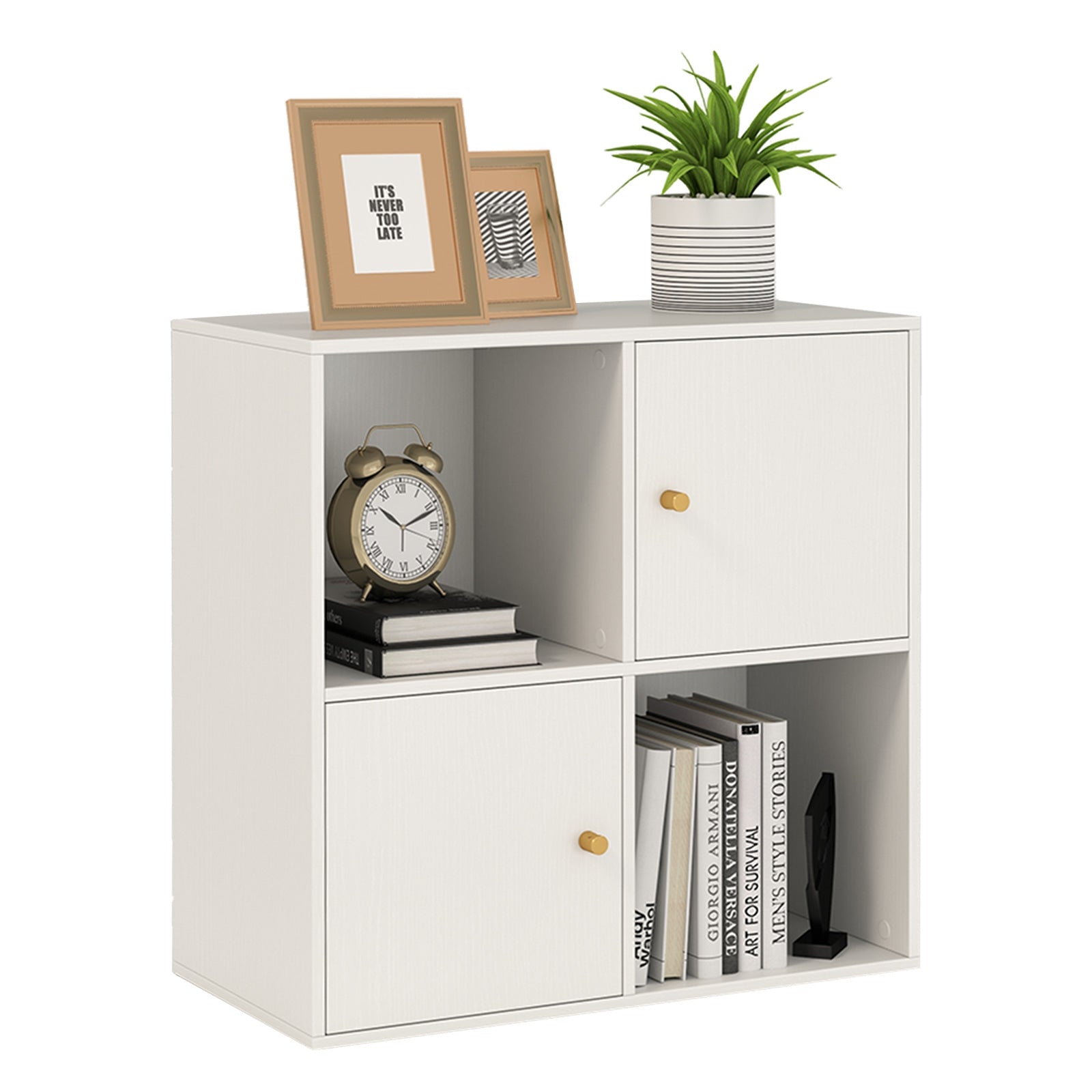 4-Cube Bookcase 3-Tier Bookshelf with Dual Anti-Tipping Kits and 2 Cabinets, White Bookcases at Gallery Canada