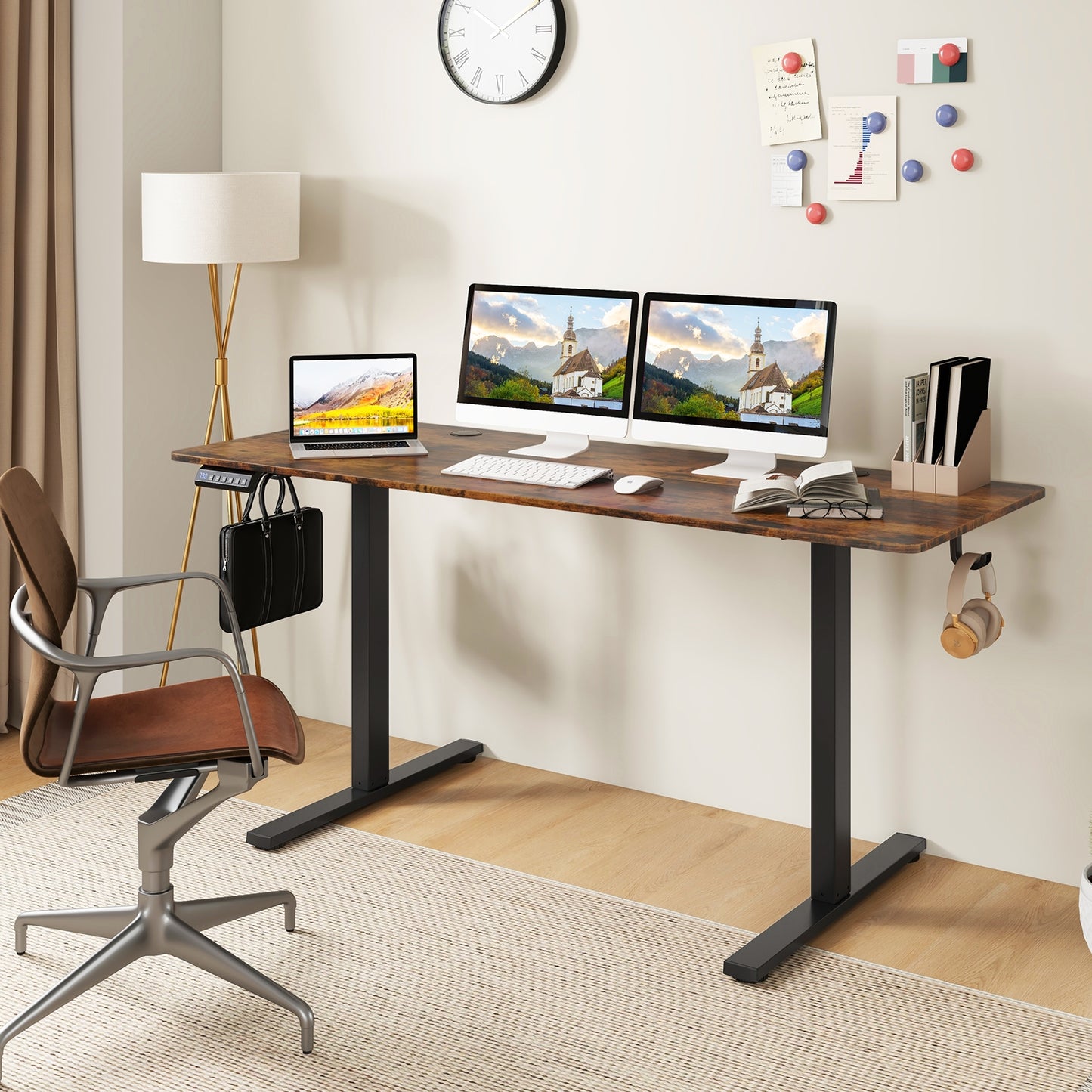 Electric Standing Desk, 3 Memory Heights, Brown Standing Desks at Gallery Canada