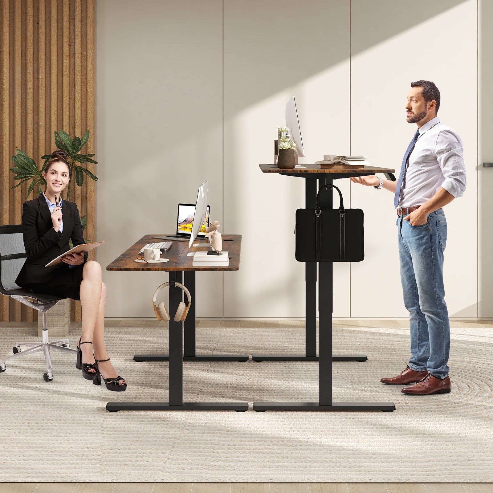 Electric Standing Desk, 3 Memory Heights, Brown Standing Desks at Gallery Canada