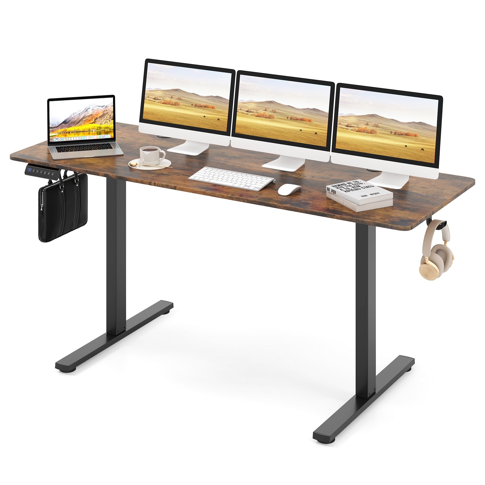 Electric Standing Desk, 3 Memory Heights, Brown Standing Desks at Gallery Canada
