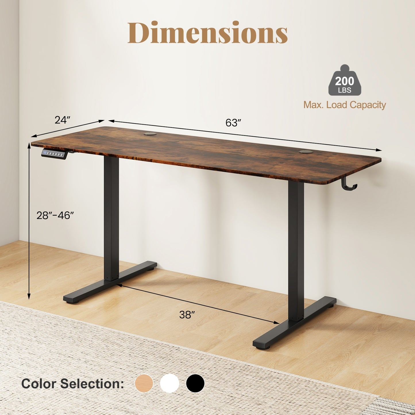 Electric Standing Desk, 3 Memory Heights, Brown Standing Desks at Gallery Canada