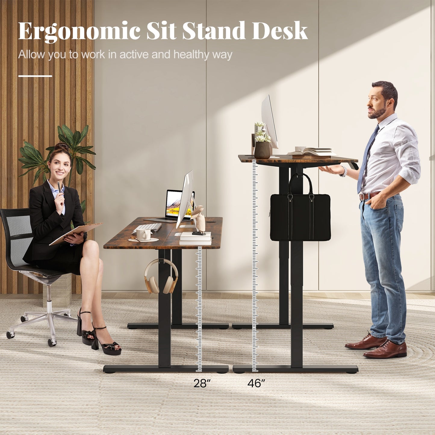 Electric Standing Desk, 3 Memory Heights, Brown Standing Desks at Gallery Canada