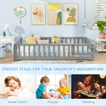 Montessori Bed Frame with Full-length Guardrails Safety Door and Latch, Gray Toddler Beds at Gallery Canada