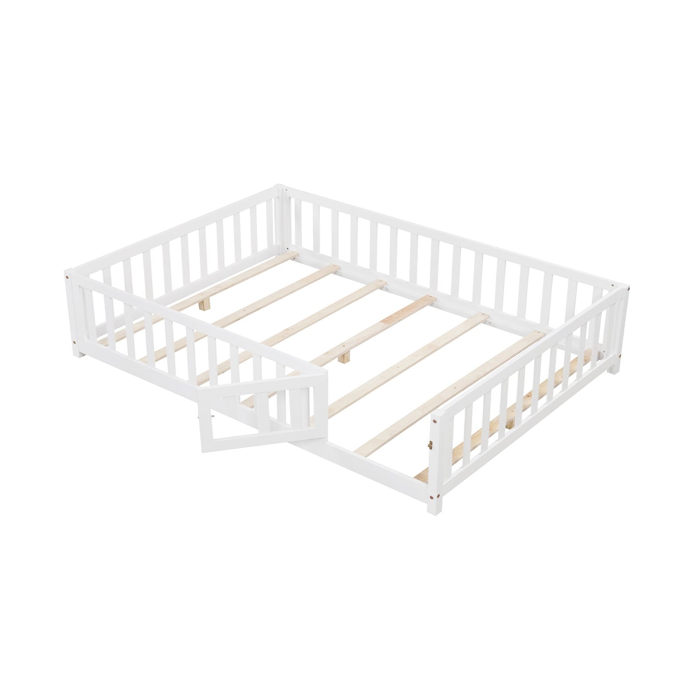 Montessori Bed Frame With Full Guardrails, Safety Door, White Toddler Beds at Gallery Canada