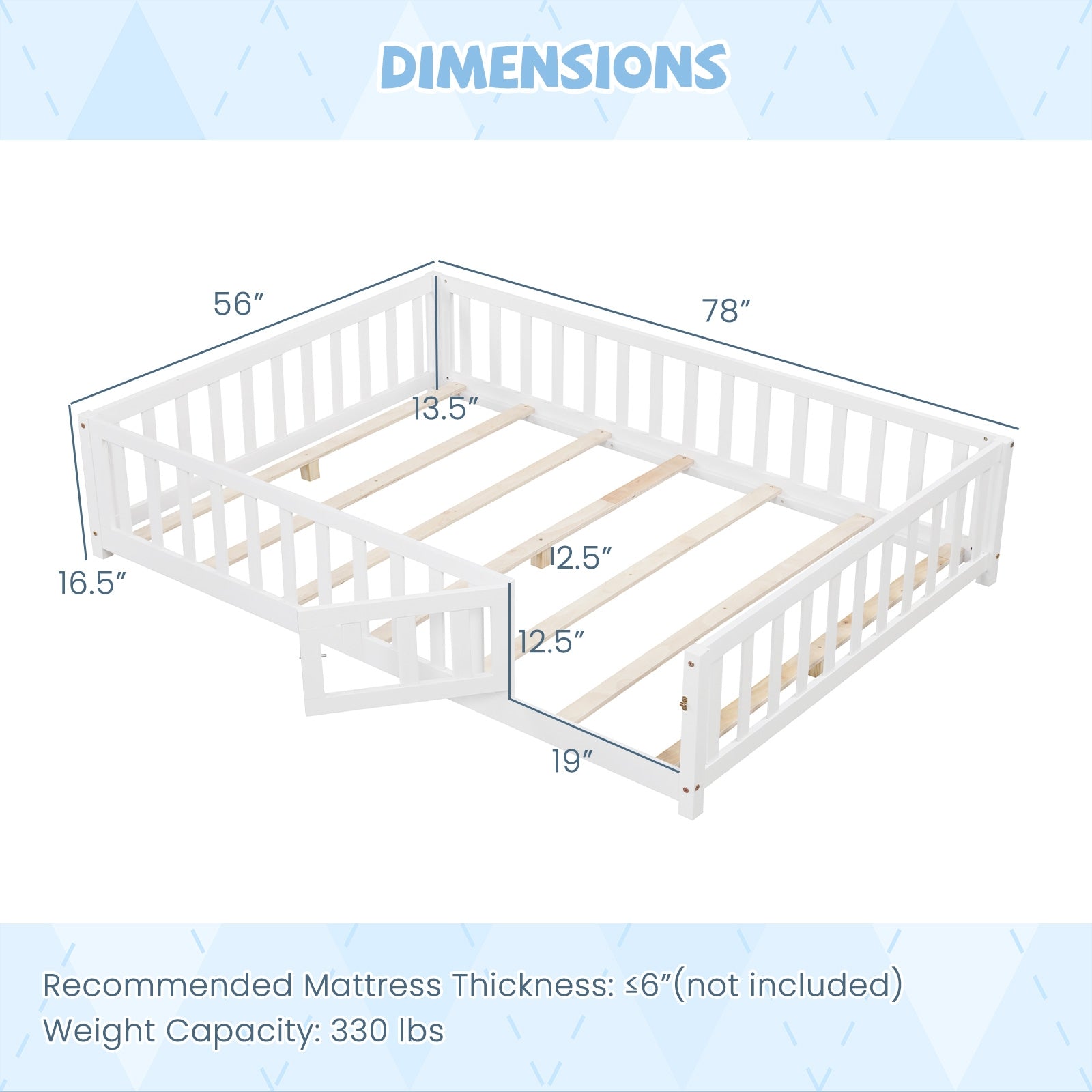Montessori Bed Frame with Full-length Guardrails Safety Door and Latch, White Toddler Beds at Gallery Canada