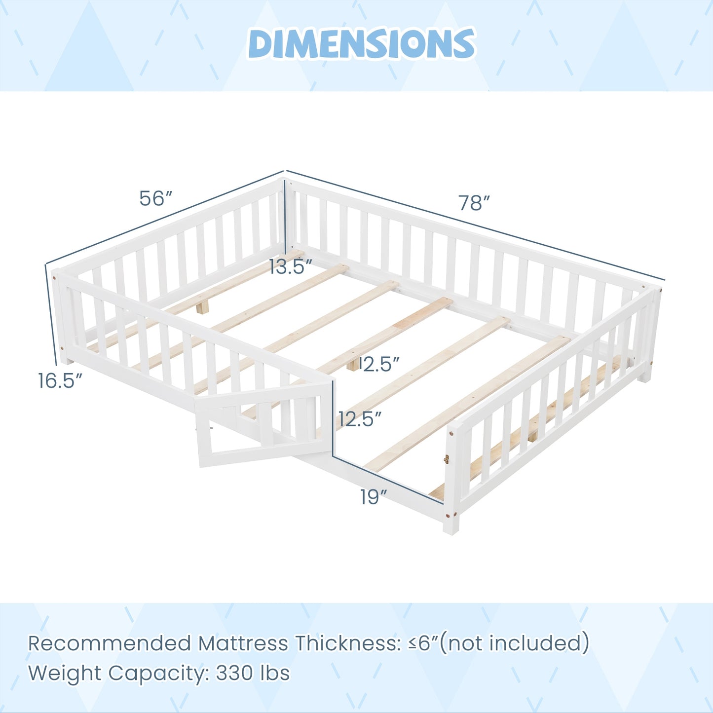 Montessori Bed Frame with Full-length Guardrails Safety Door and Latch, White Toddler Beds at Gallery Canada