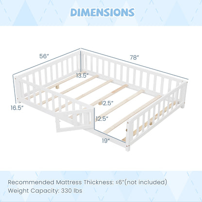 Montessori Bed Frame with Full-length Guardrails Safety Door and Latch, White Toddler Beds at Gallery Canada