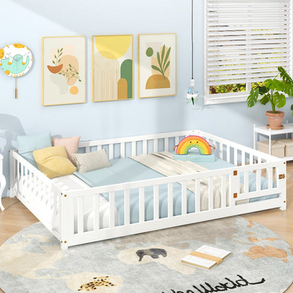 Montessori Bed Frame with Full-length Guardrails Safety Door and Latch, White Toddler Beds at Gallery Canada
