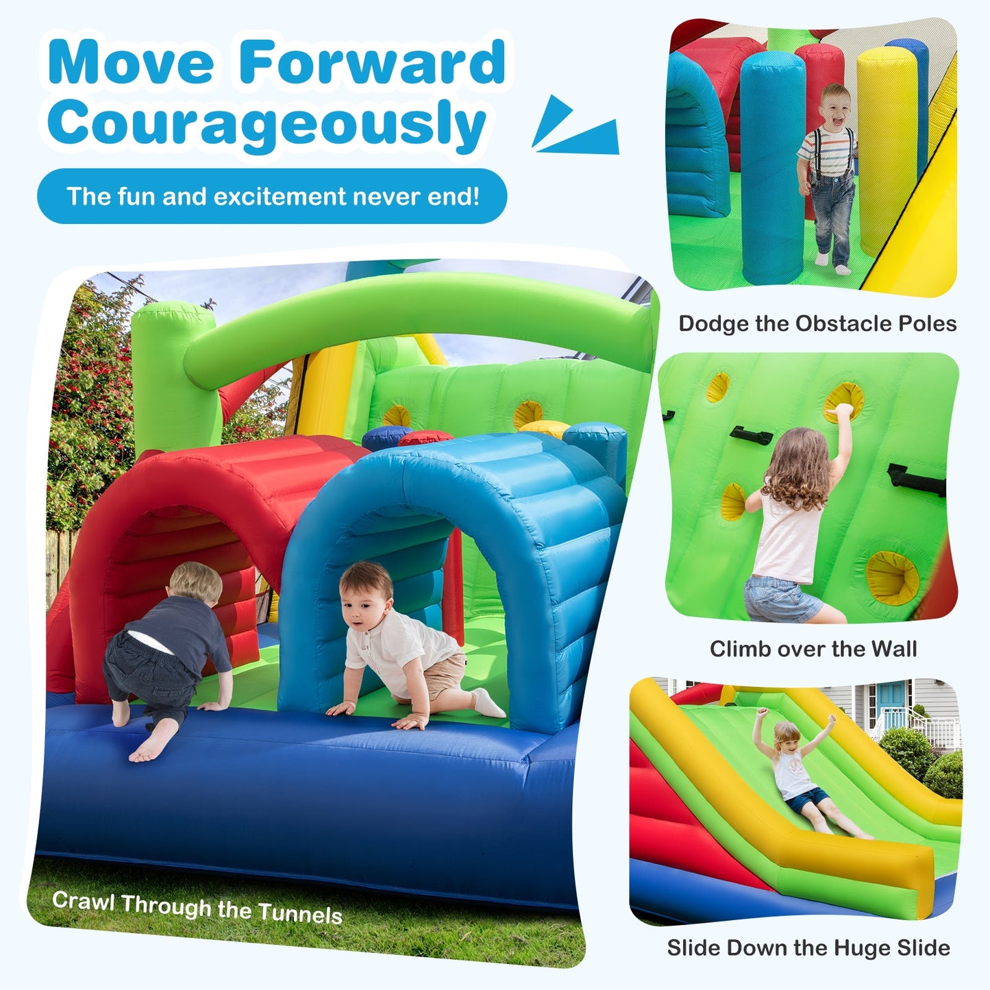 Inflatable Obstacle Course Bounce House with Dual Slides and Tunnels without Blower, Multicolor Bounce House at Gallery Canada