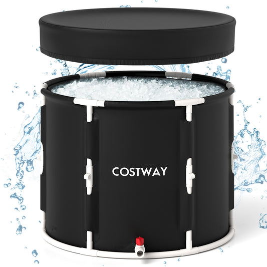 66 Gal Foldable Ice Bath Tub With Lid, White, Black Spa & Salon Black & White at Gallery Canada