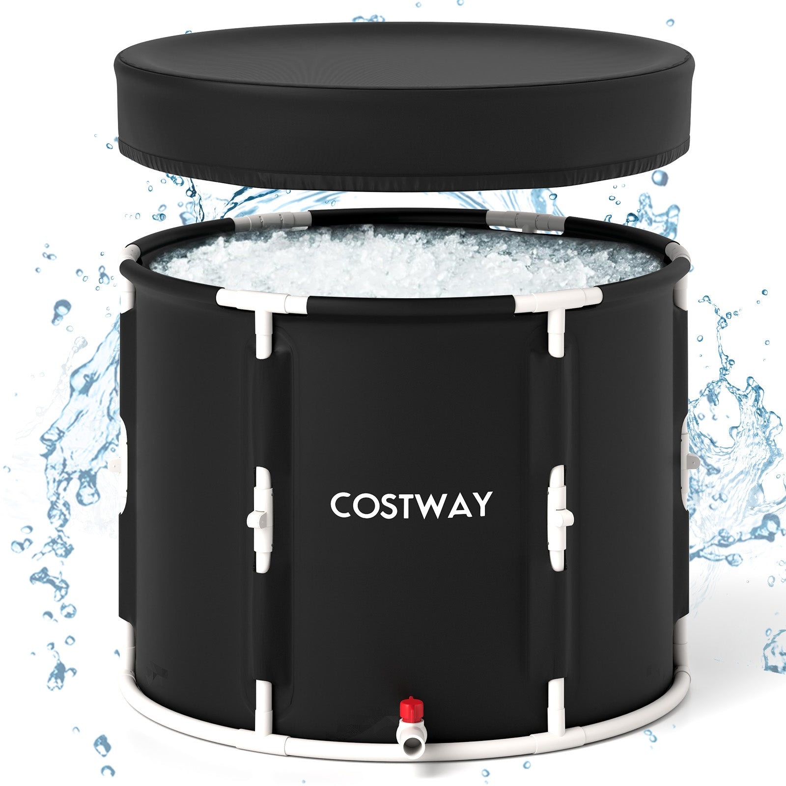 66 Gal Foldable Ice Bath Tub With Lid, White, Black Spa & Salon Black & White at Gallery Canada
