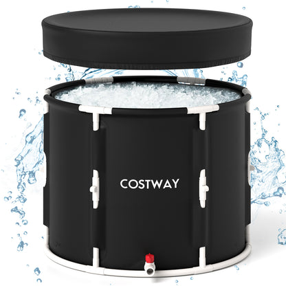 66 Gal Foldable Ice Bath Tub With Lid, White, Black Spa & Salon Black & White at Gallery Canada