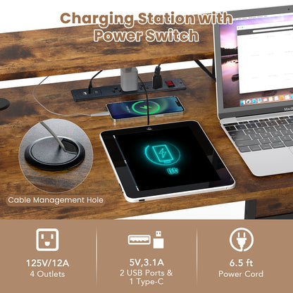 L-Shaped Gaming Desk with LED Lights and Power Outlets Home Office Computer Desk, Rustic Brown L-Shaped Desks at Gallery Canada