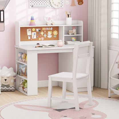 Kids Desk and Chair Set with Hutch and 3-Layer Side Shelf, White Kids Table & Chair Sets at Gallery Canada