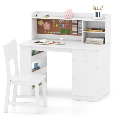 Kids Desk and Chair Set with Hutch and 3-Layer Side Shelf, White Kids Table & Chair Sets at Gallery Canada