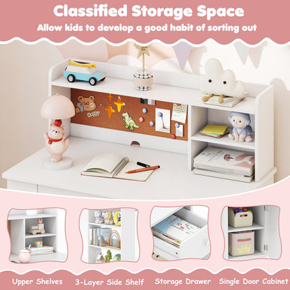 Kids Desk and Chair Set with Hutch and 3-Layer Side Shelf, White Kids Table & Chair Sets at Gallery Canada